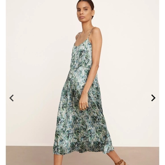 NWOT Vince Dress Painted floral camisole green midi sundress dress size L - Picture 5 of 8